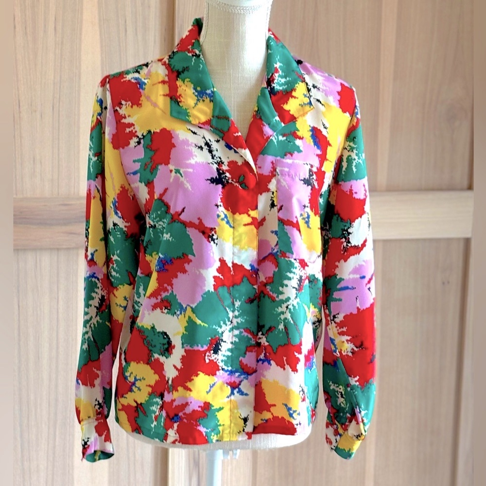 Vintage 90’s Alice Long Sleeve Abstract Blouse. Women’s Sz-10P. Dopamine EUC